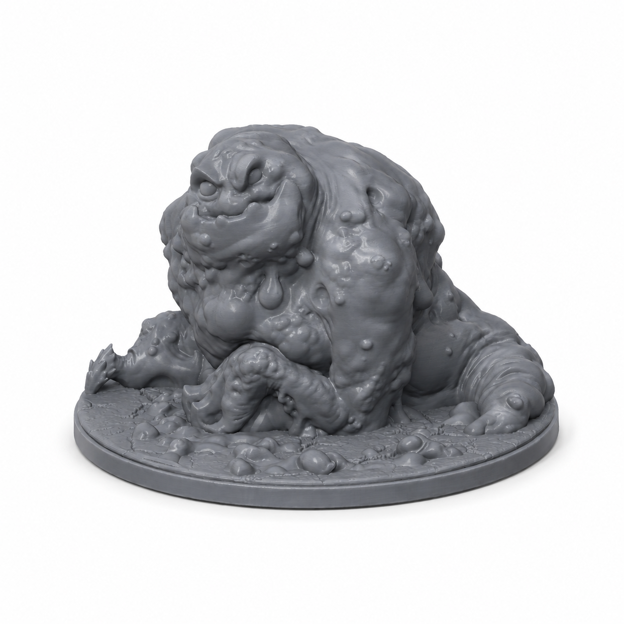 3D-printet lav krypende ooze-skapning med slimete kropp i grå PLA til D&D og Pathfinder.