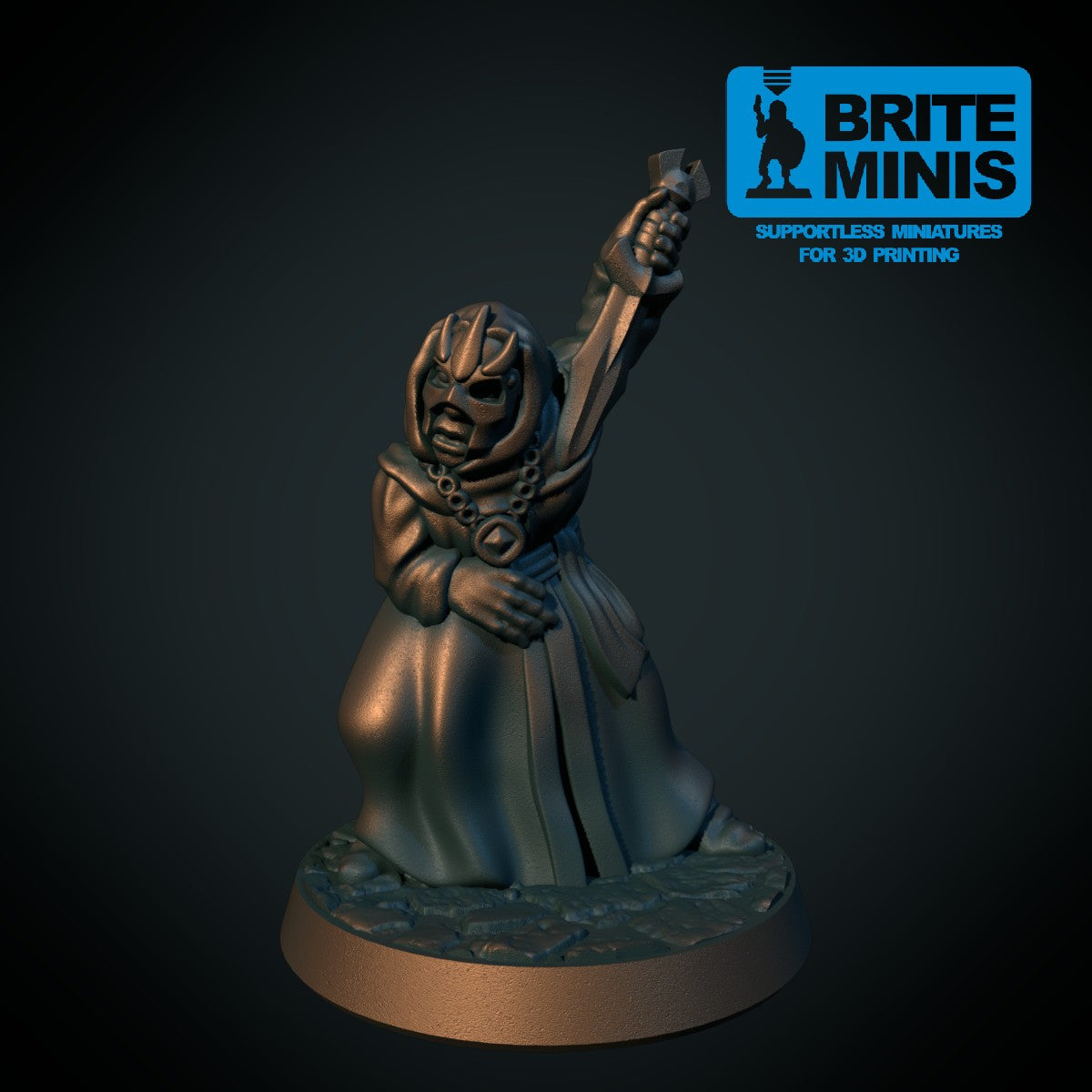 Kultist med kniv, 3D-printet D&D-miniatyr fra Spillsmia.