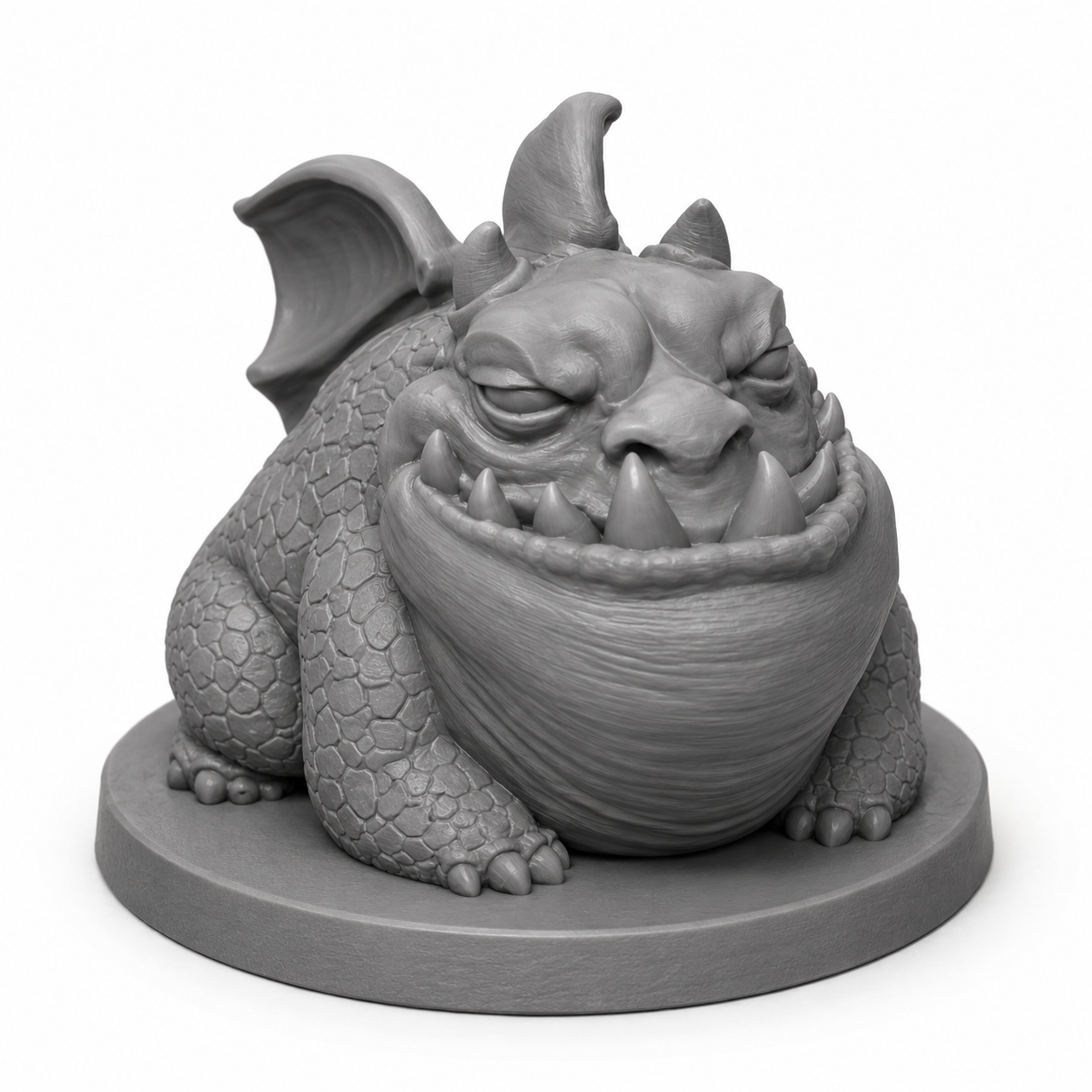 3D-printet Dragon Wyrmling II ung drage i grå PLA til D&D og tabletop-rollespill.