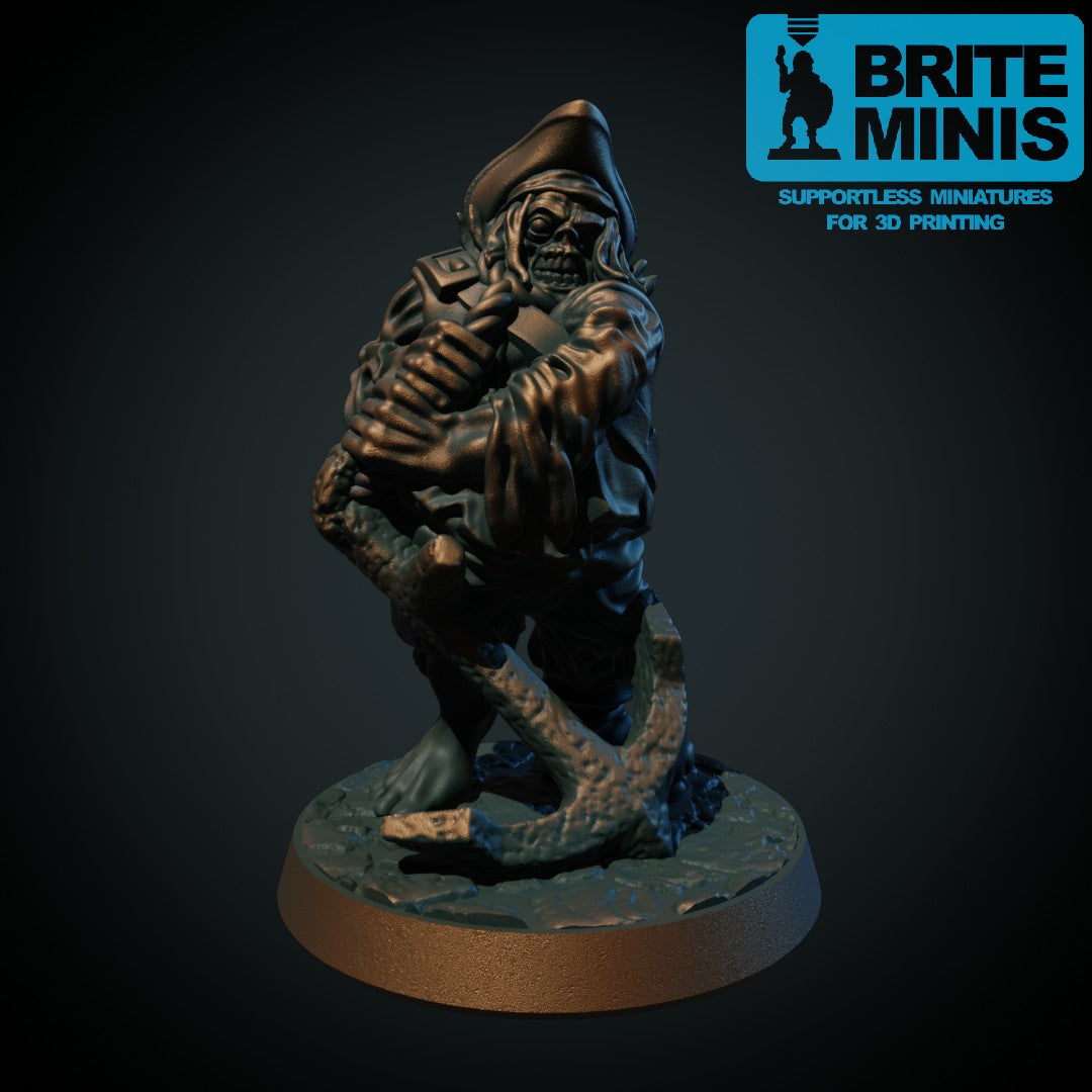 3D-printet druknet pirat i grå PLA til D&D og Pathfinder.