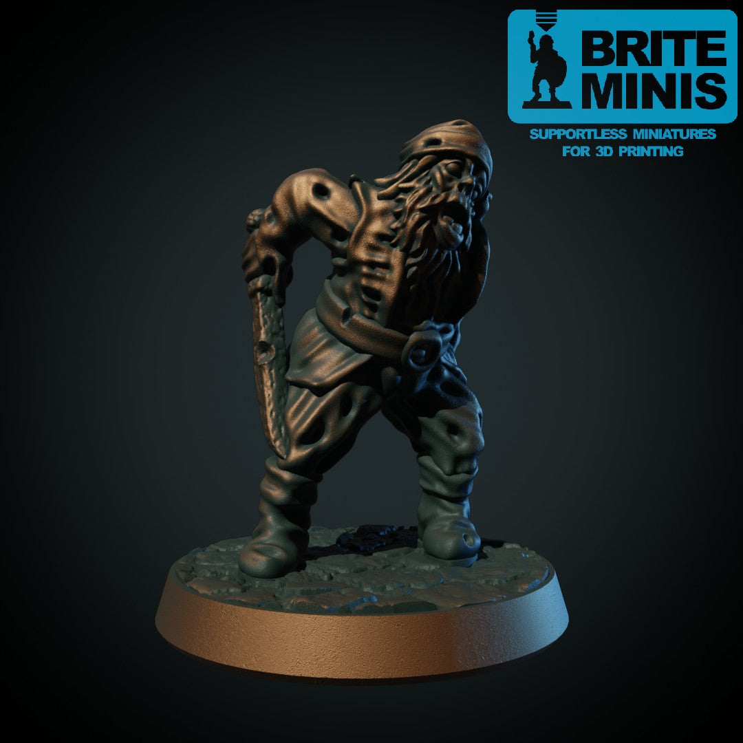 3D-printet druknet pirat i grå PLA til D&D og Pathfinder.