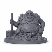 3D-printet grotesk demonisk bossminiatyr med enorm kropp og gapende kjeft i grå PLA til D&D og Pathfinder.