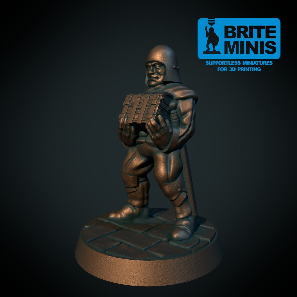 Leiehjelp med kiste, 3D-printet D&D-miniatyr fra Spillsmia.