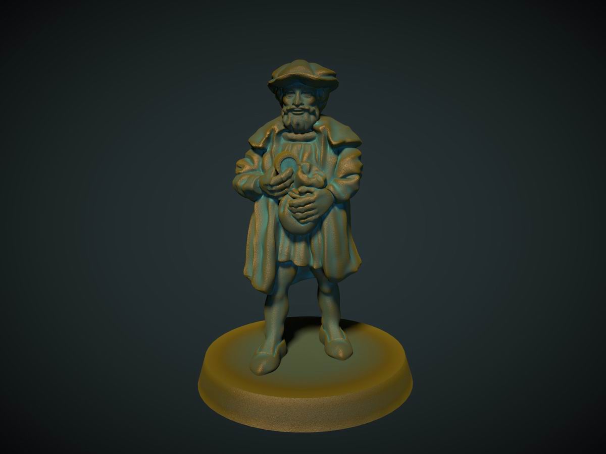 Kjøpmann, 3D-printet D&D-miniatyr fra Spillsmia.