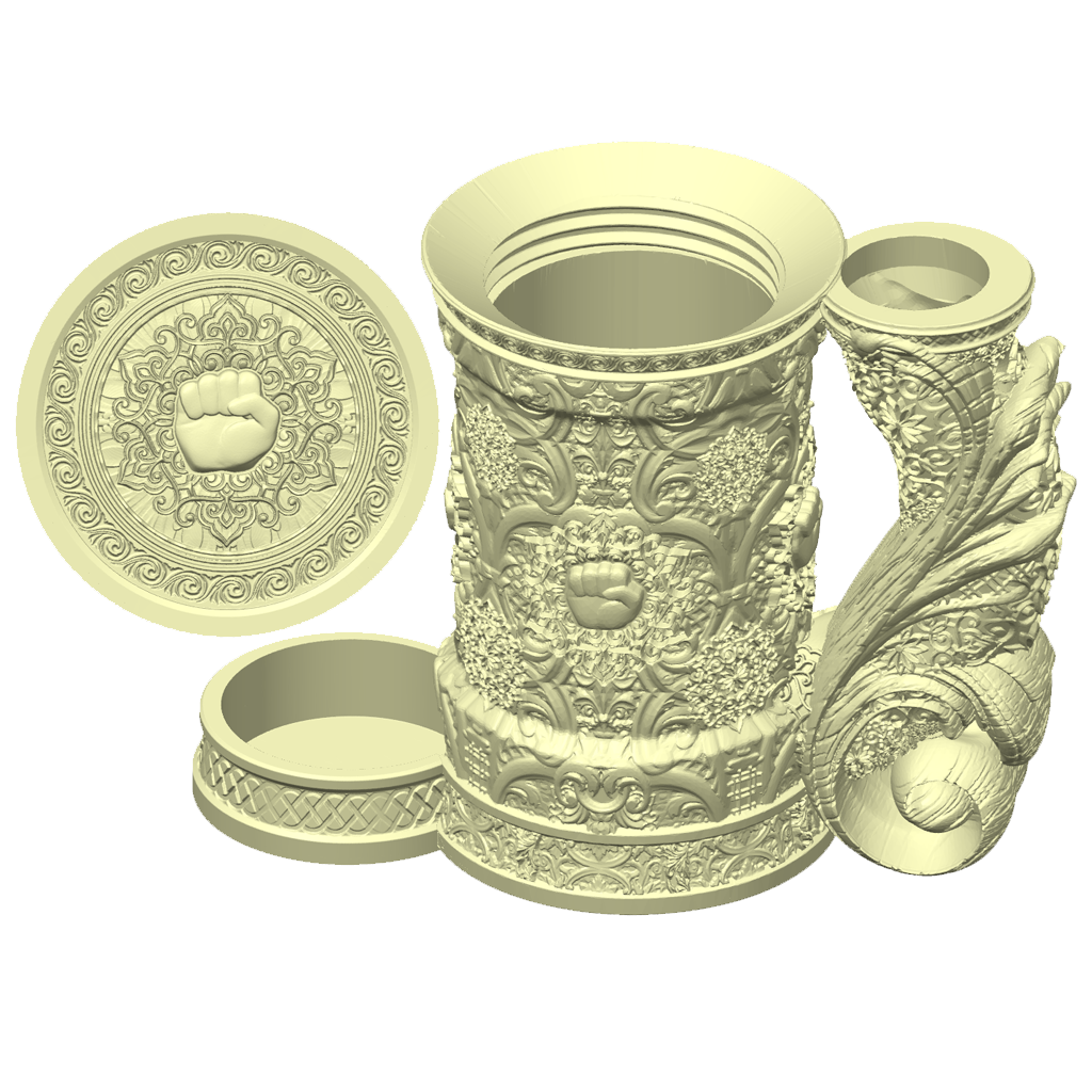 3D-printet gult Monk eventyrkrus med monk-design, skrulokk og integrert dice tower til D&D og tabletop-rollespill.