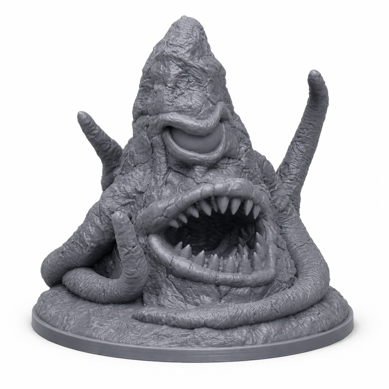 3D-printet Roper monsterminiatyr i grå PLA til D&D og tabletop-rollespill.