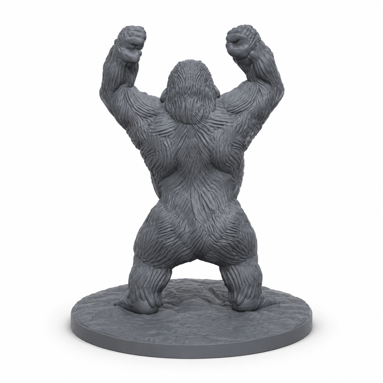 3D-printet Undead Gorilla III med hevede never, revnet kropp og udødt monsterpreg i grå PLA til D&D og tabletop-rollespill.