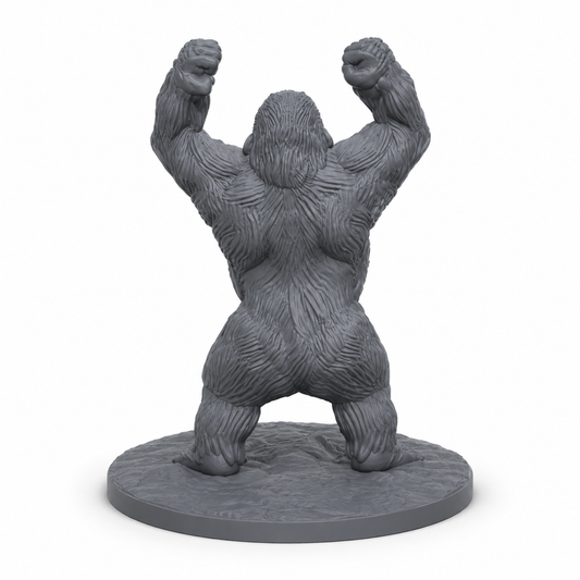 3D-printet Undead Gorilla III med hevede never, revnet kropp og udødt monsterpreg i grå PLA til D&D og tabletop-rollespill.