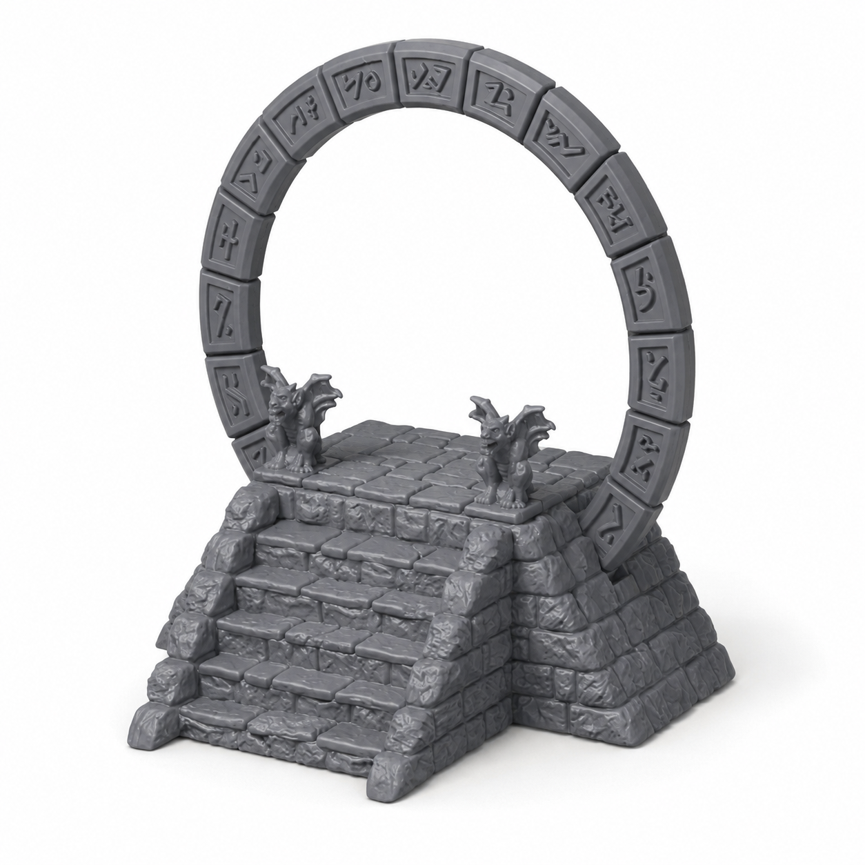 Magikerportal med fritt roterende runering og gargoyler – 3D-printet D&D-terreng.
