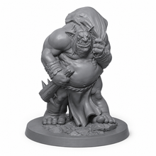 3D-printet massiv kjempe med rå kroppsbygning og tungt våpen i grå PLA til D&D og Pathfinder.