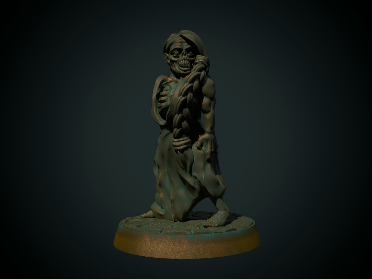3D-printet zombie i grå PLA til D&D og Pathfinder.