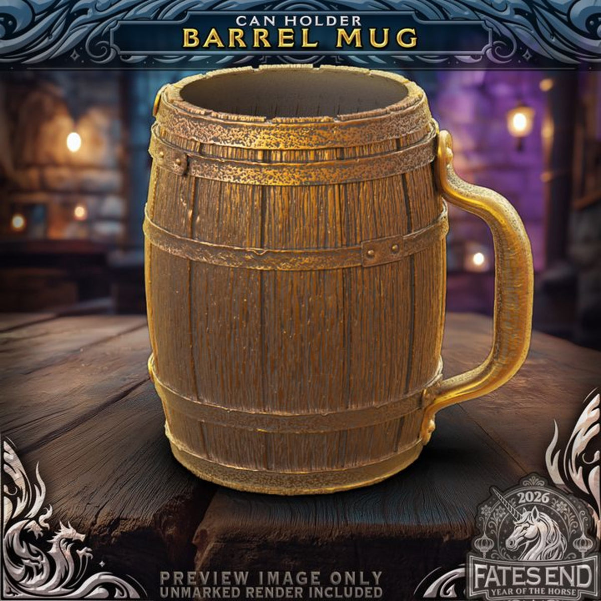 Barrel Mug Can Holder – 3D-printet tønnekrus/dåseholder til D&D og Pathfinder, Spillsmia