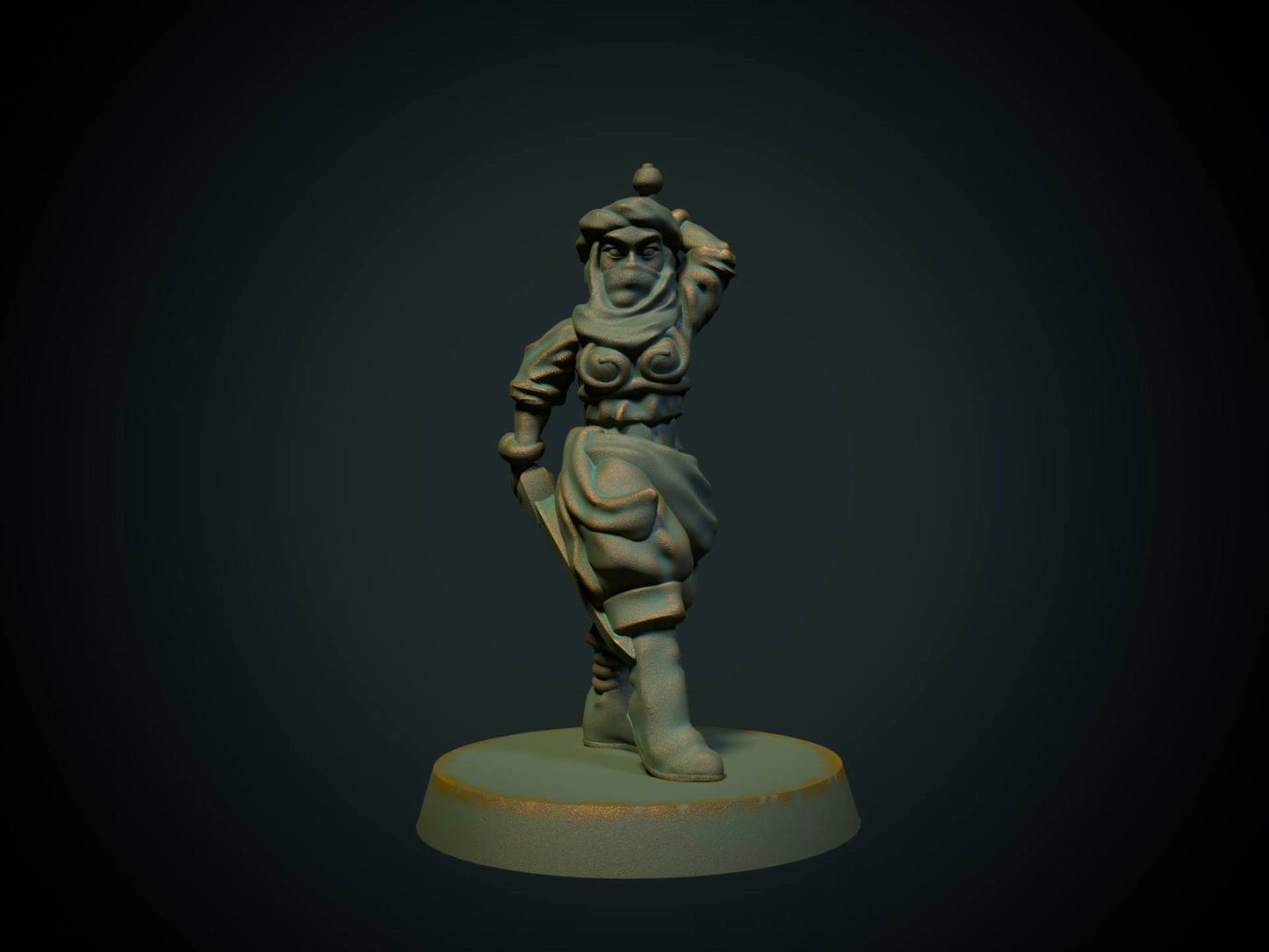 Fire kvinnelige eventyrere: leiemorder, bueskytter, munk og nevekjemper, 3D-printet D&D-miniatyrsett fra Spillsmia.