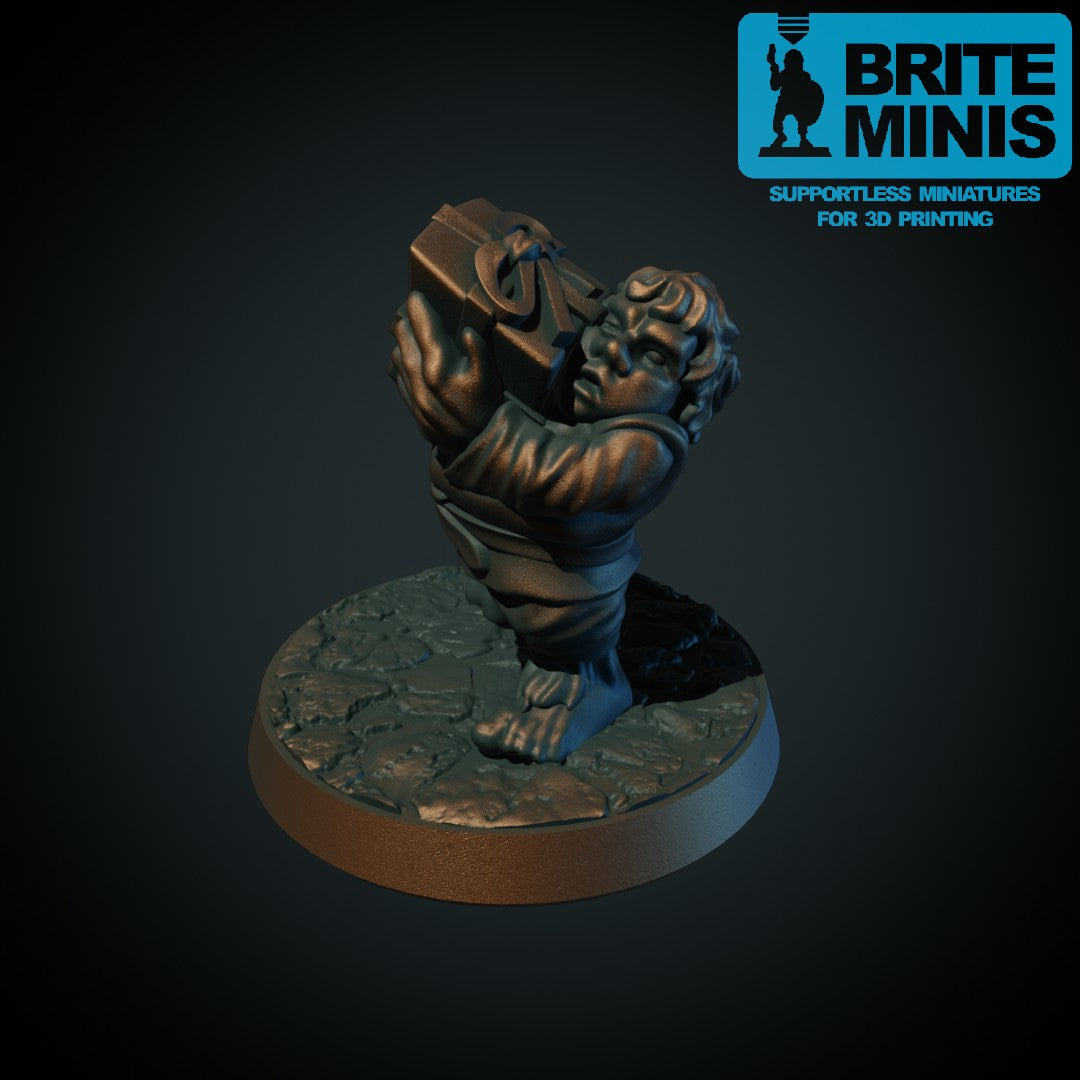 Halfling med gave, 3D-printet D&D-miniatyr fra Spillsmia.