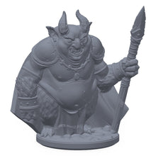 3D-printet imp-krigsherre-miniatyr i grå PLA – rustningskledd imp med sverd, til D&D og Pathfinder.