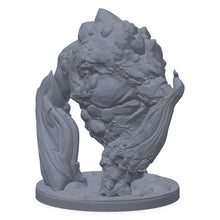 3D-printet jordgolem-miniatyr i grå PLA – steinvesen med gapende kjeft, til D&D og Pathfinder.