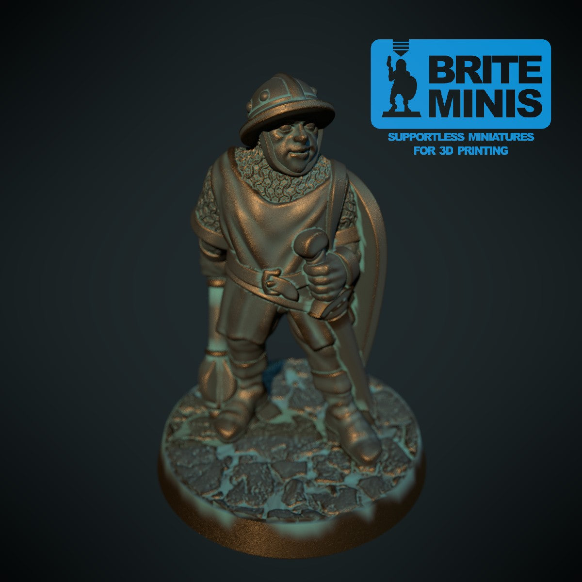 Væpner med stridsklubbe, 3D-printet D&D-miniatyr fra Spillsmia.