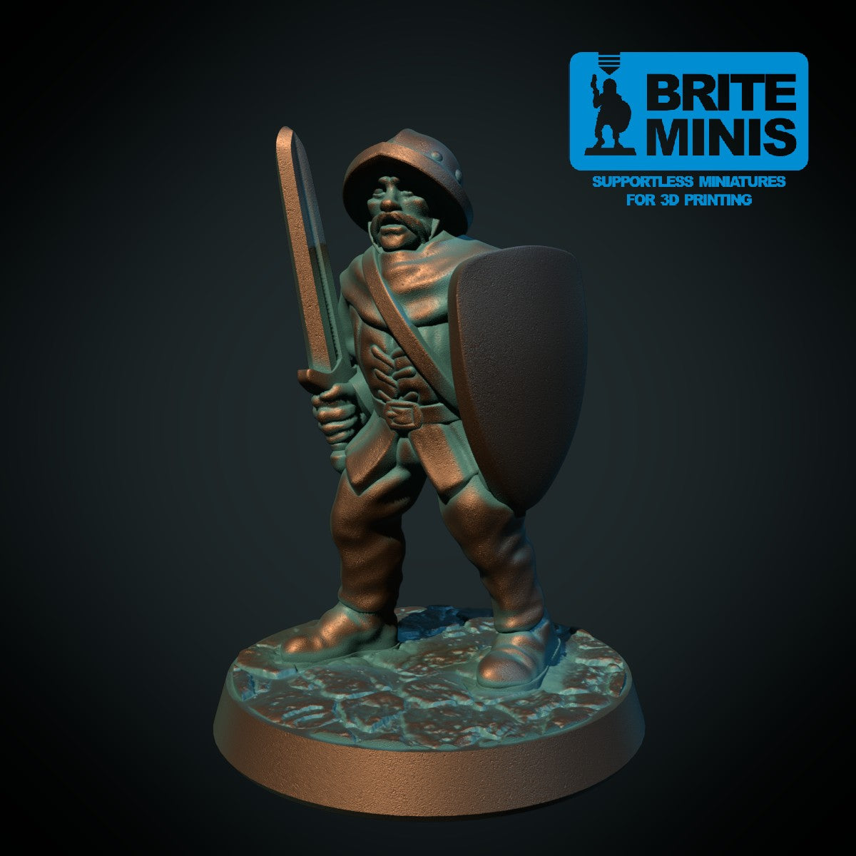 Væpner med sverd, 3D-printet D&D-miniatyr fra Spillsmia.