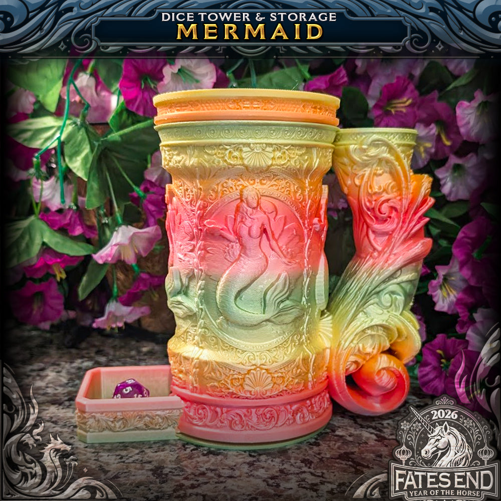 Mermaid - terningtårn og oppbevaring fra FatesEnd, 3D-printet til D&D og rollespill.
