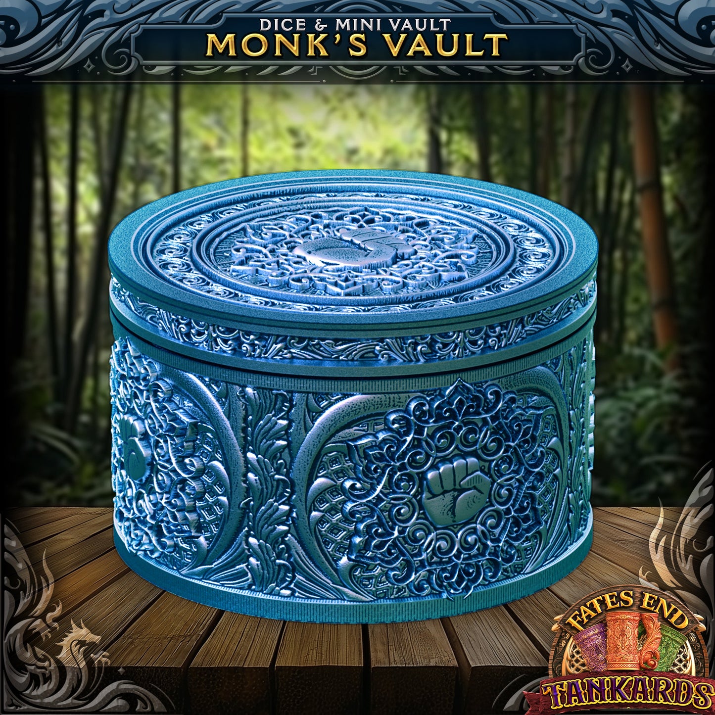 Monk's Meditation - dice- og mini-vault fra FatesEnd, 3D-printet til D&D og rollespill.