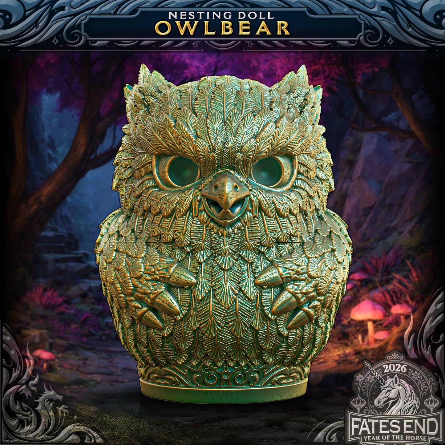 Owlbear - kabalskrin/nesting doll fra FatesEnd, 3D-printet til D&D og rollespill.