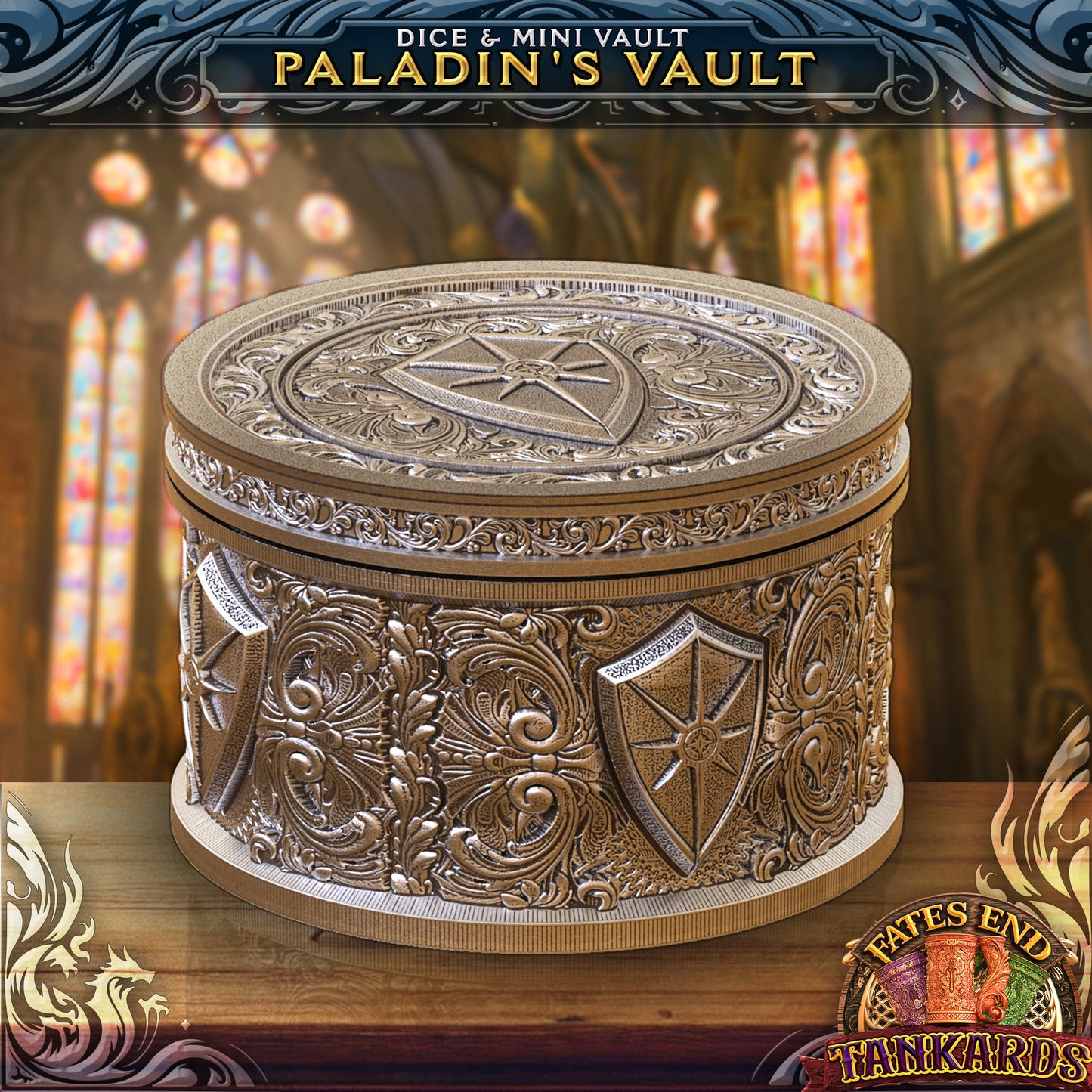 Paladin's Pledge - dice- og mini-vault fra FatesEnd, 3D-printet til D&D og rollespill.