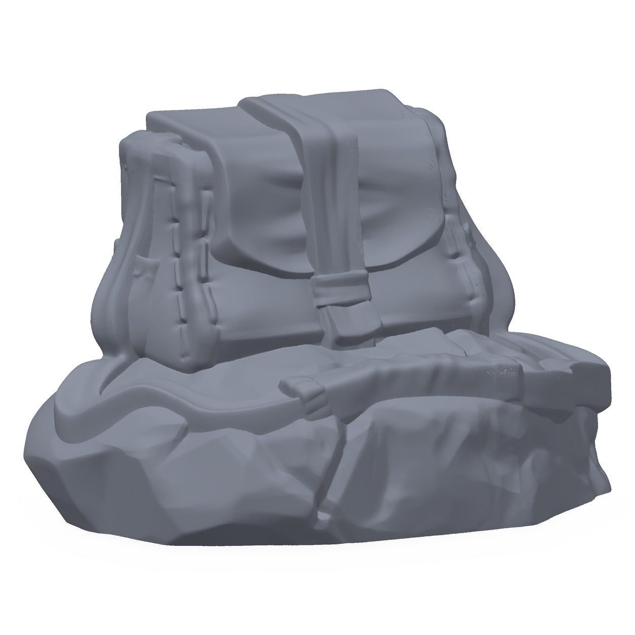 3D-printet eventyrersekk i grå PLA – terrengrekvisitt til D&D og Pathfinder.