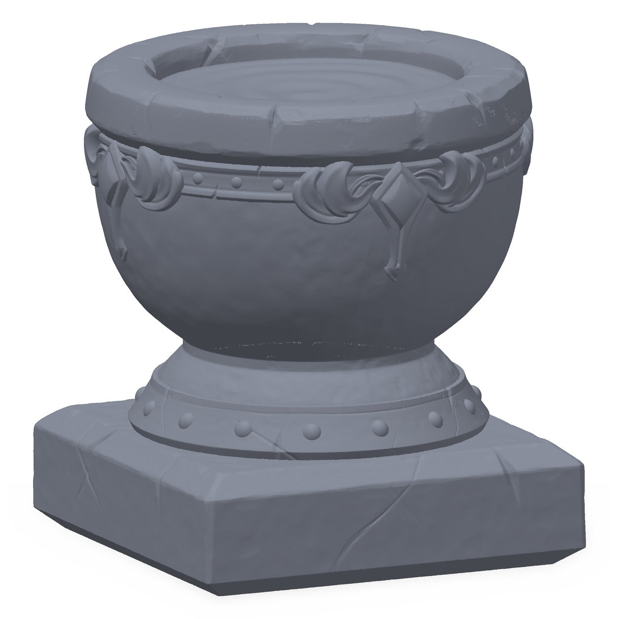 3D-printet døpefont i grå PLA – terrengrekvisitt til D&D og Pathfinder.