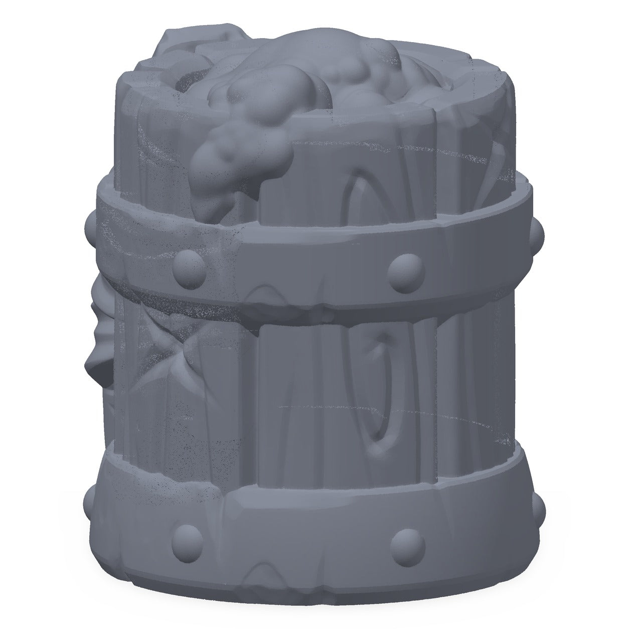 3D-printet ølkanne i grå PLA – terrengrekvisitt til D&D og Pathfinder.