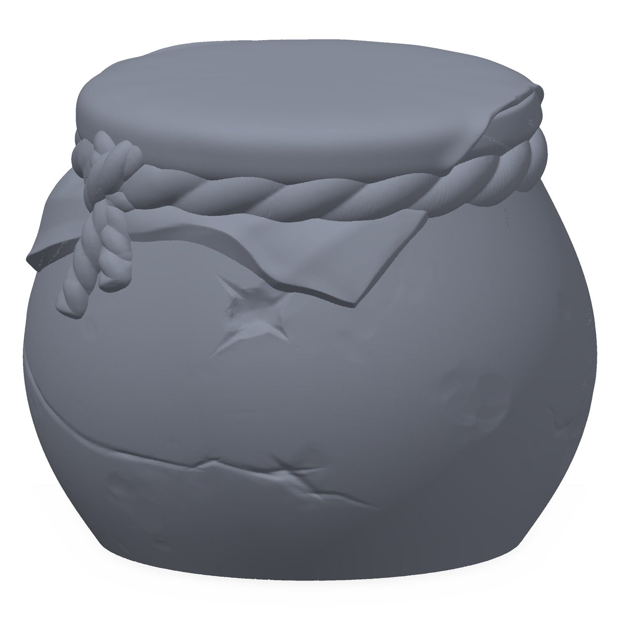 3D-printet knust krukke i grå PLA – terrengrekvisitt til D&D og Pathfinder.