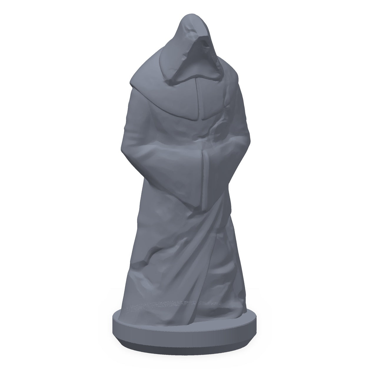 3D-printet kultstatue i grå PLA – terrengrekvisitt til D&D og Pathfinder.