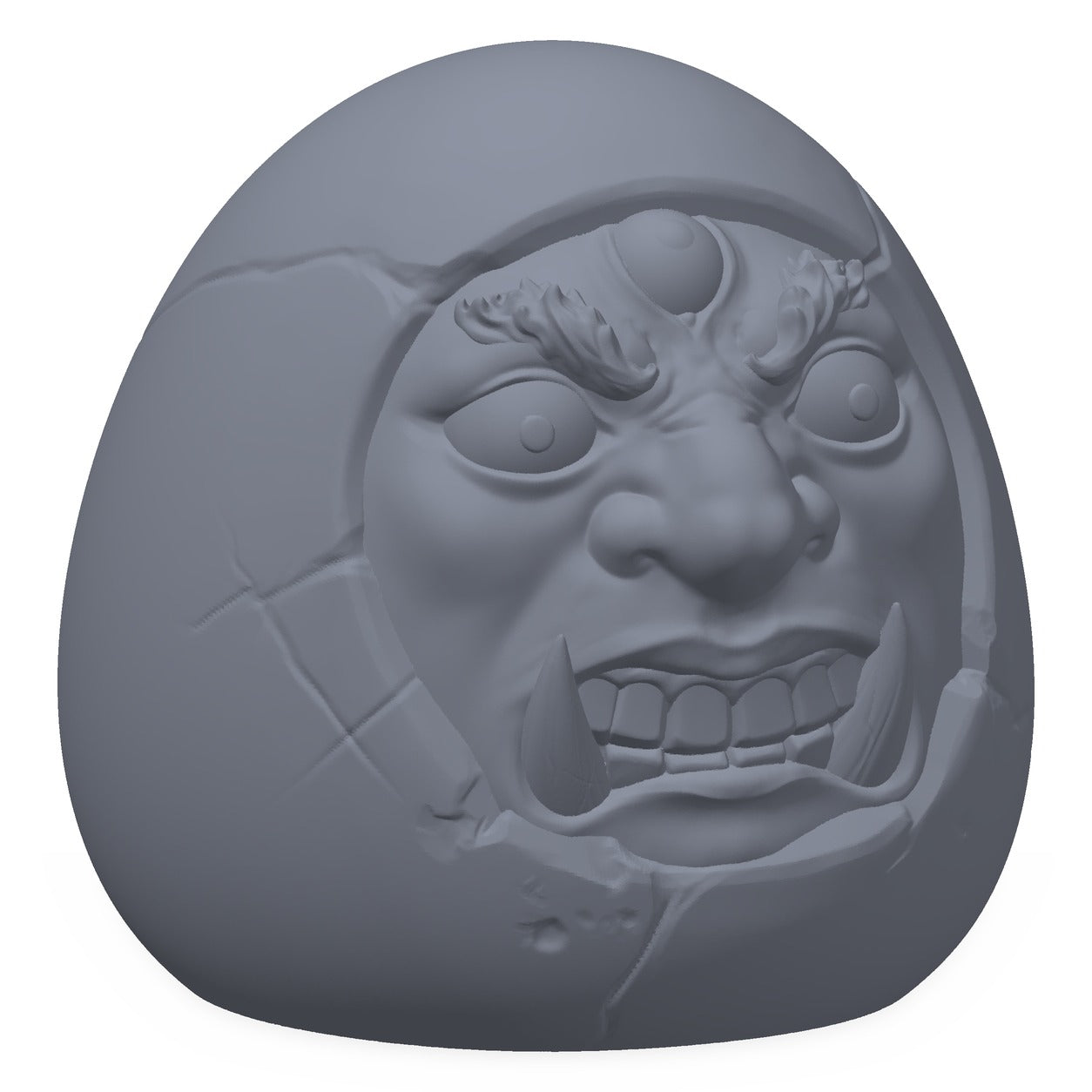 3D-printet daruma-figur i grå PLA – terrengrekvisitt til D&D og Pathfinder.