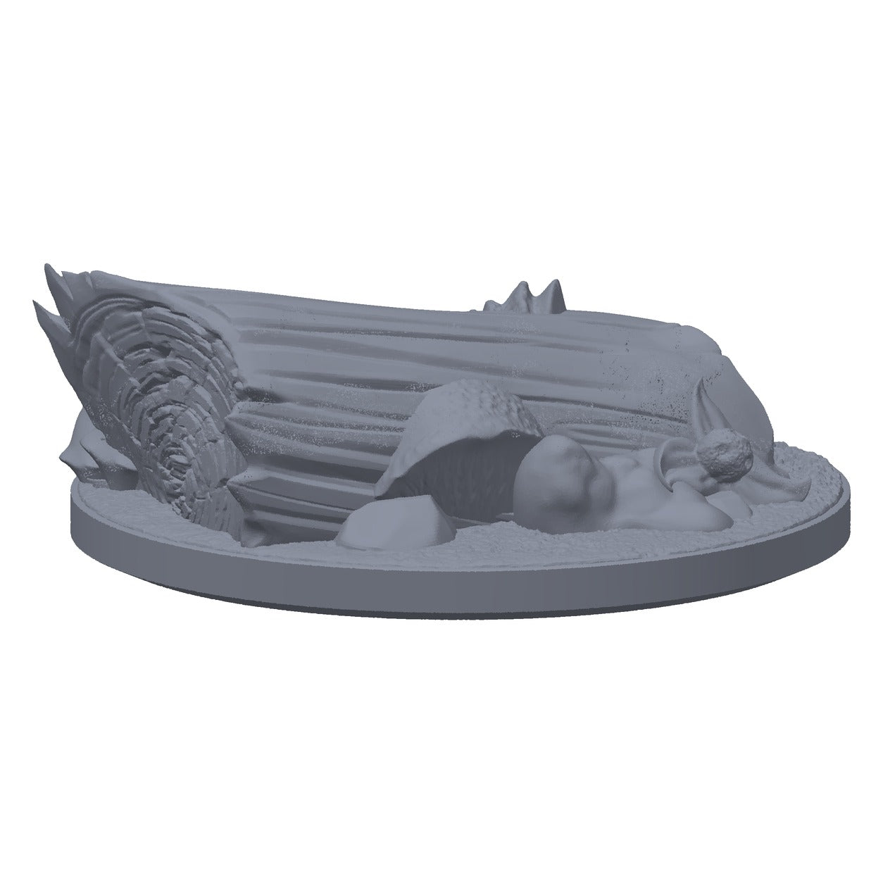 3D-printet veltet trestamme i grå PLA – terrengrekvisitt til D&D og Pathfinder.