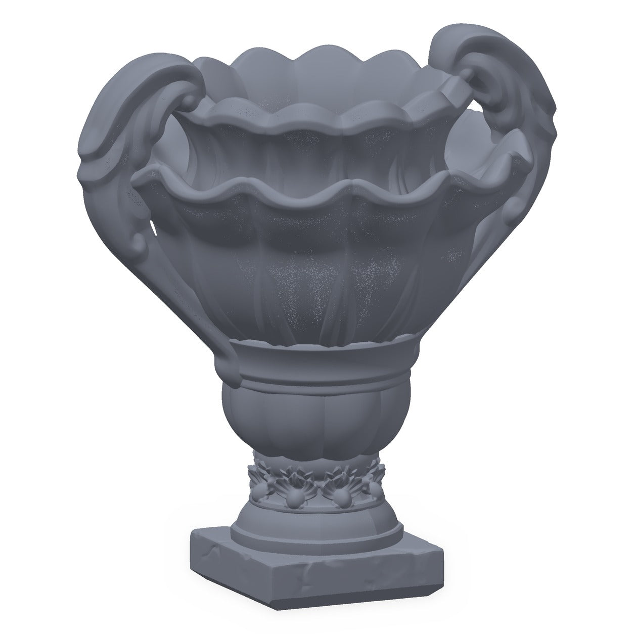 3D-printet blomsterpotte i grå PLA – terrengrekvisitt til D&D og Pathfinder.