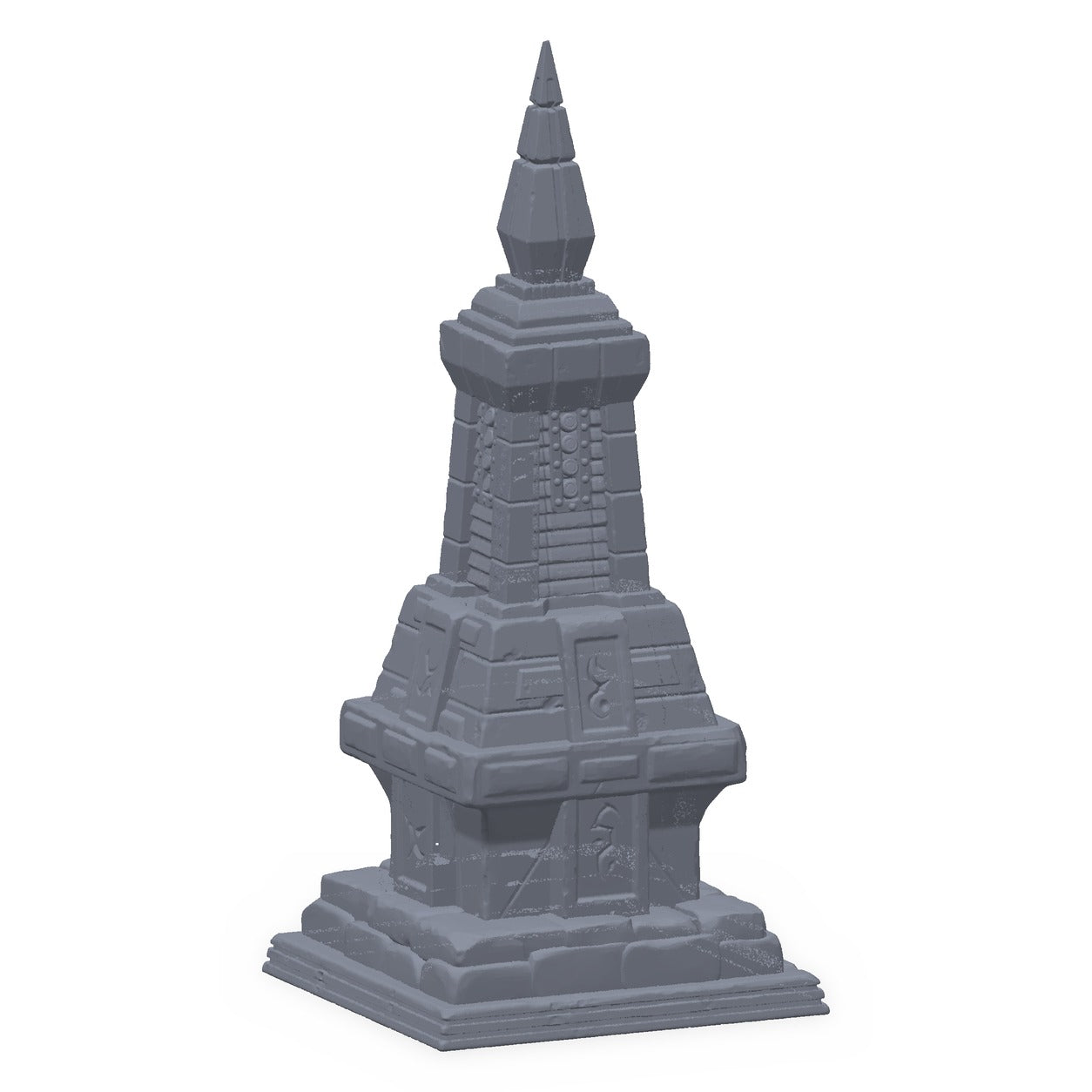 3D-printet jungelmonolitt i grå PLA – terrengrekvisitt til D&D og Pathfinder.