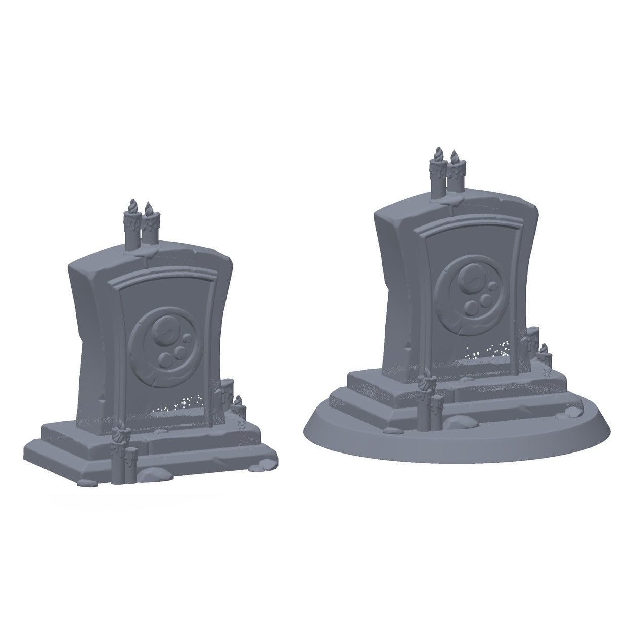 3D-printet månegrav med lys i grå PLA – terrengrekvisitt til D&D og Pathfinder.