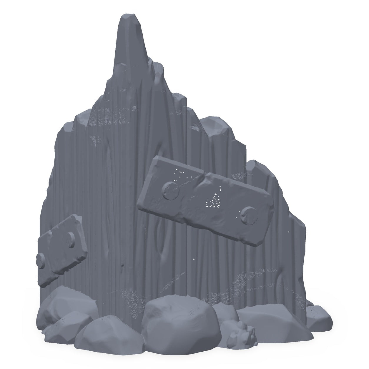 3D-printet ruinhjørne i grå PLA – terrengrekvisitt til D&D og Pathfinder.