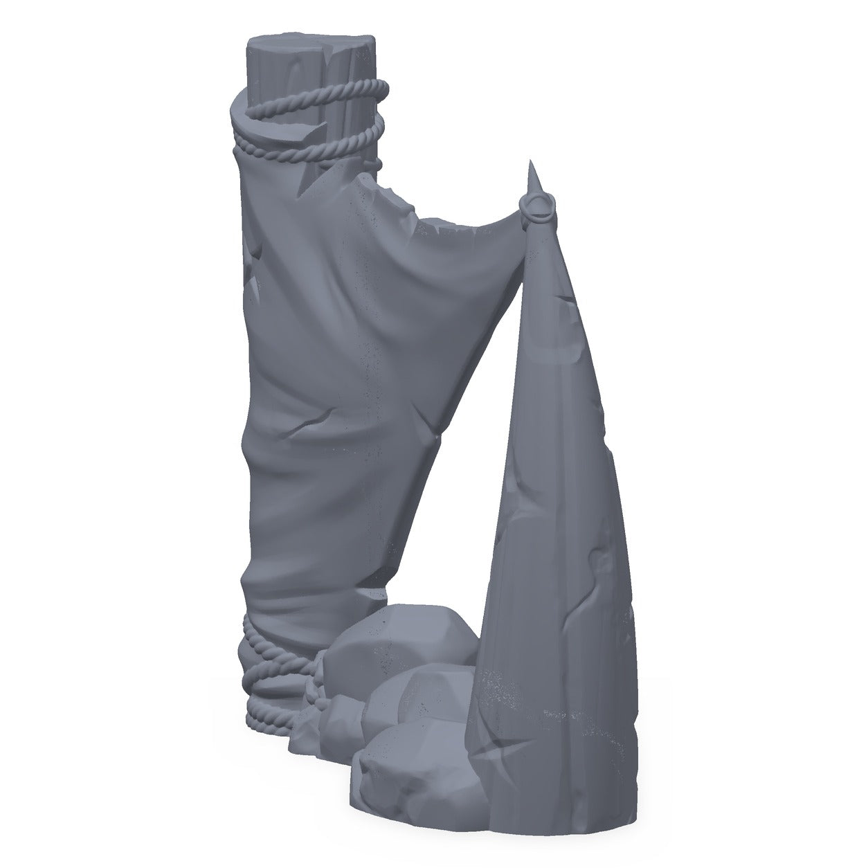3D-printet ogreruin i grå PLA – terrengrekvisitt til D&D og Pathfinder.