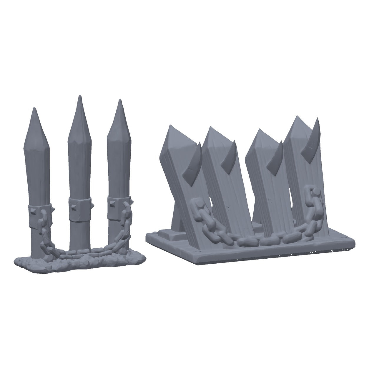 3D-printet orkegrøfter i grå PLA – terrengrekvisitt til D&D og Pathfinder.