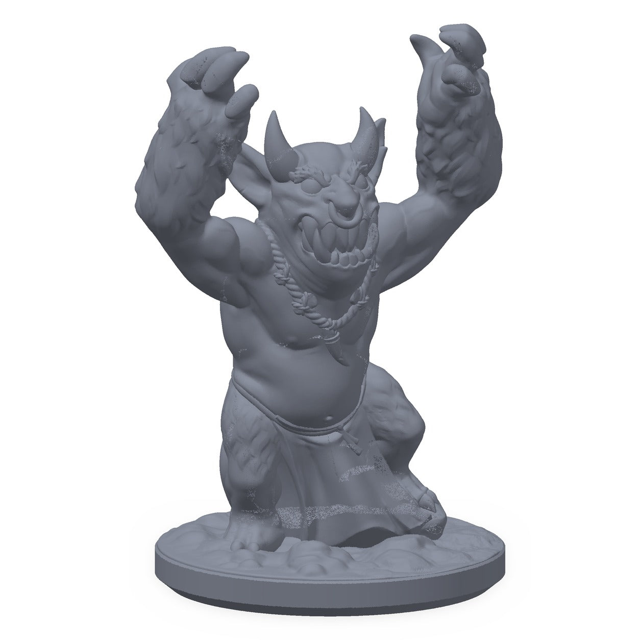 3D-printet tjener-imp-miniatyr i grå PLA – vinget imp med lykt og krokete smil, til D&D og Pathfinder.