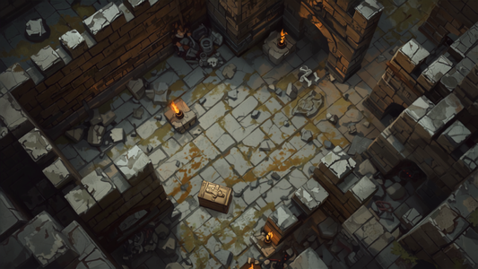 Modulært dungeon-terreng på spillbordet, illustrasjon
