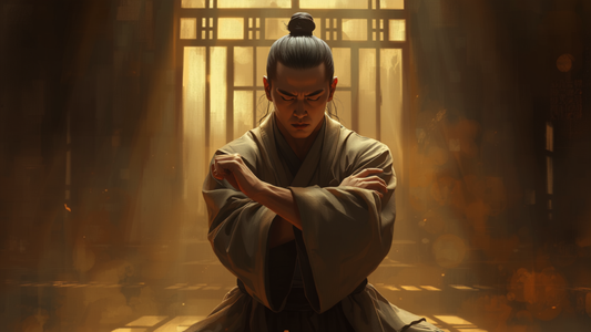 Munk i meditativ kampstilling, fantasy-illustrasjon