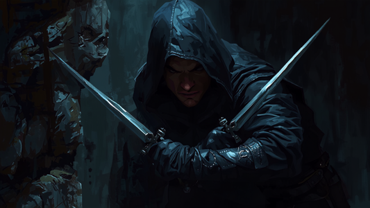 Rogue-figur skjult i skyggene, fantasy-illustrasjon