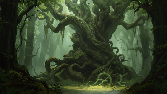 Treant og plantemonster i frodig skog, fantasy-illustrasjon