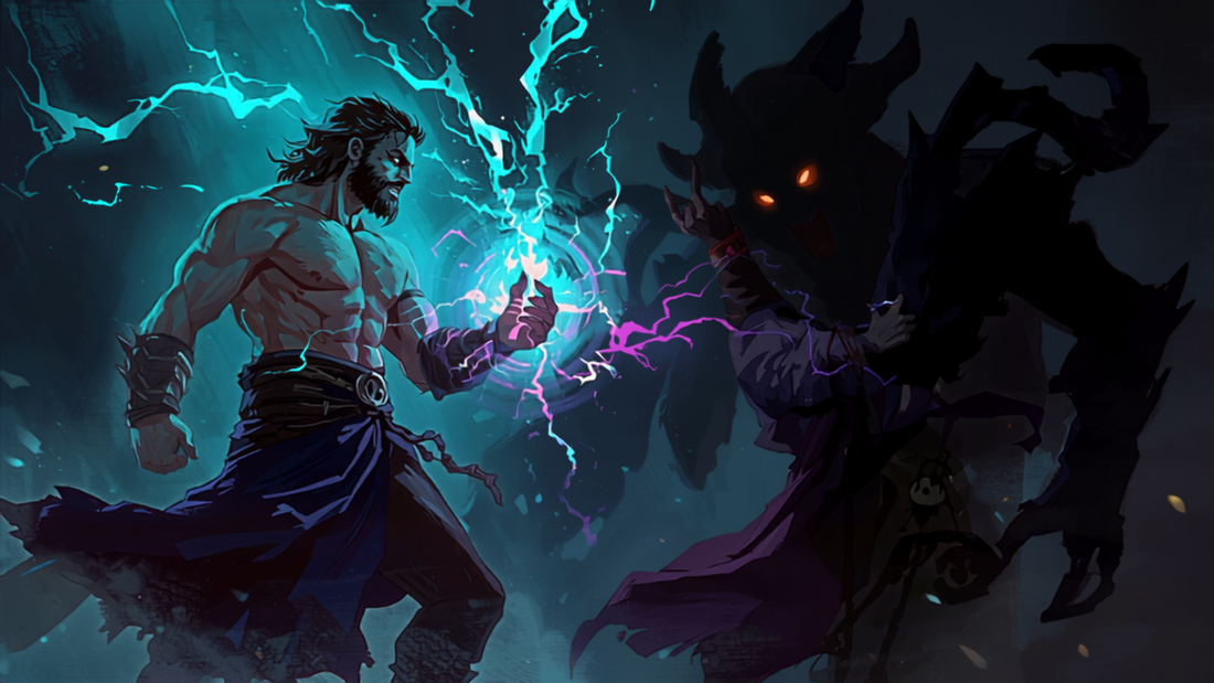 Sorcerer med magisk energi, fantasy-illustrasjon