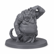3D-printet mutert rottekriger med to hoder og massiv kropp i grå PLA til D&D og Pathfinder.