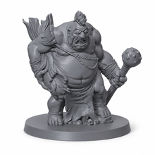 3D-printet massiv arena-ogre med kølle og tydelig arena-preg i grå PLA til D&D og Pathfinder.