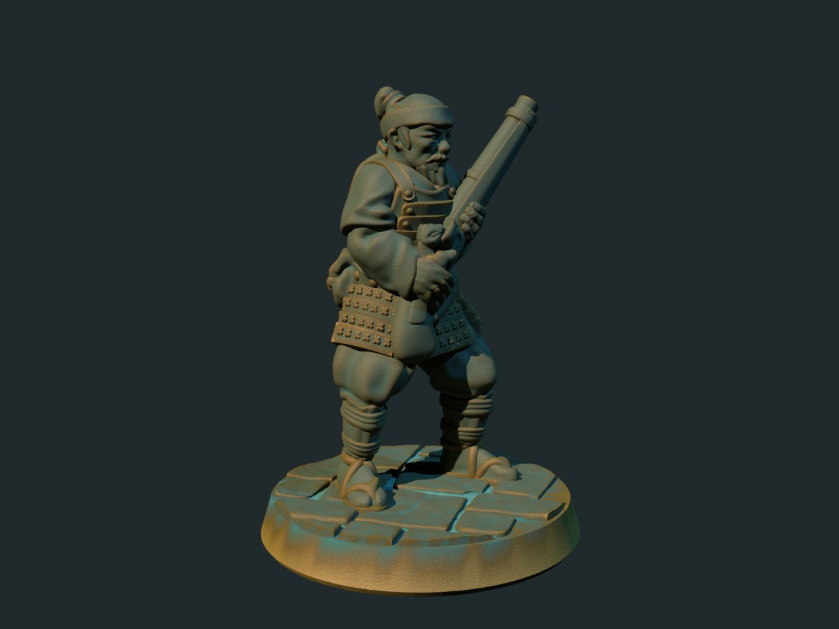 Ashigaru musketskytter 1, 3D-printet D&D-miniatyr fra Spillsmia.