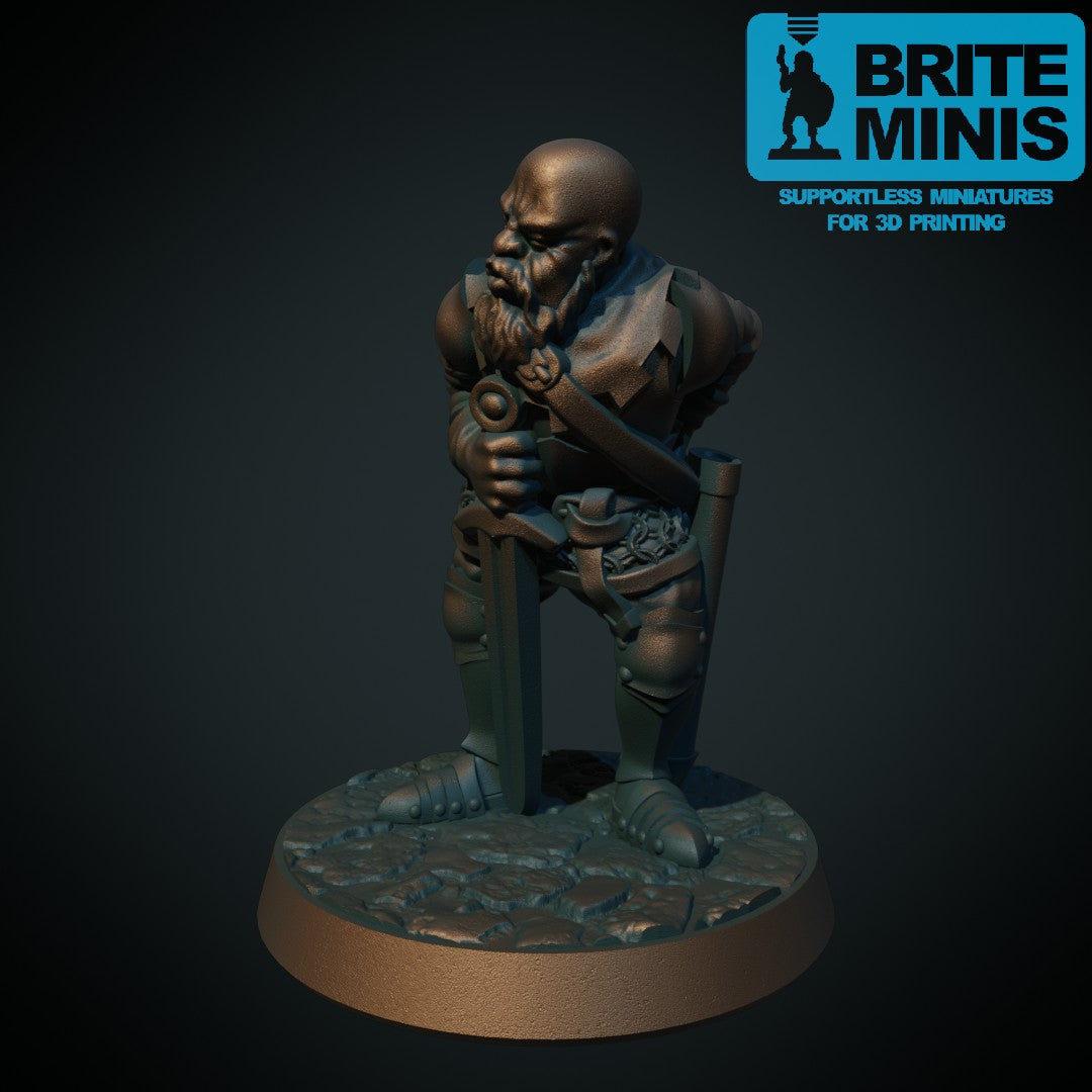 Ridder med vond rygg, 3D-printet D&D-miniatyr fra Spillsmia.