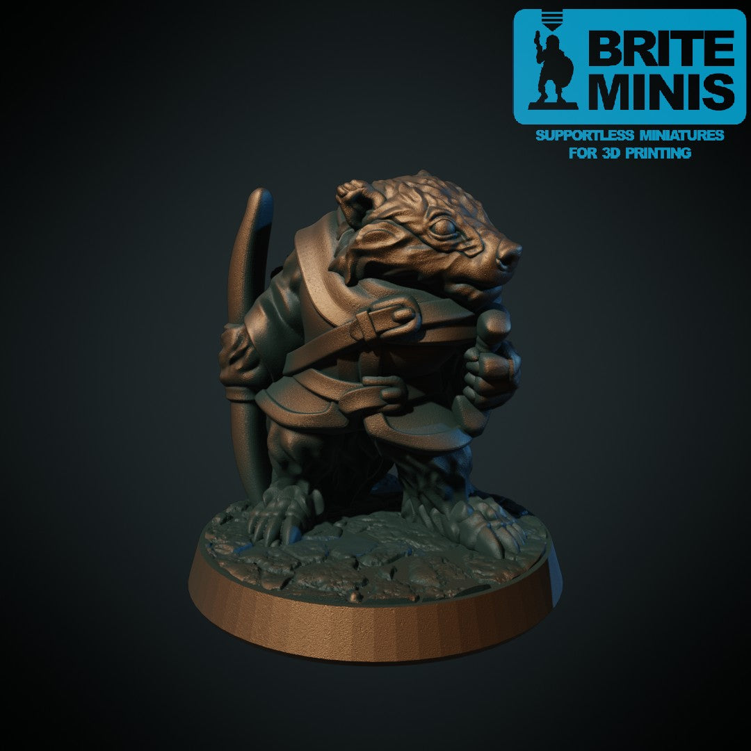 Fire dyrefolk-eventyrere: grevlingranger, kaninsamurai, hundekriger og revjeger, 3D-printet D&D-miniatyrsett fra Spillsmia.